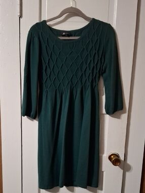AB Studio Emerald Green Textured Knit Long Sleeve Dress